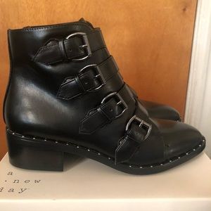 BNIB - Nikko Faux Studded Leather Buckle Bootie
